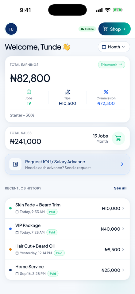 Barber earnings portal