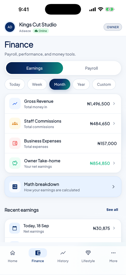 Finance page