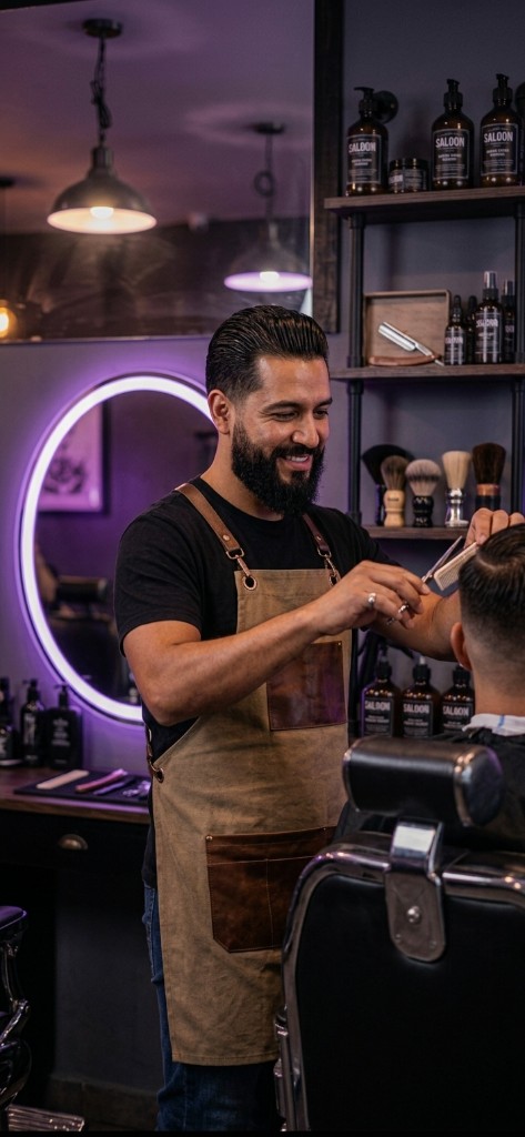 Barber styling a client